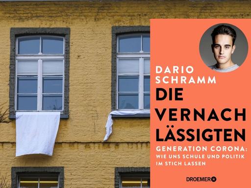 Dario Schramm, Deutschlands ehemaliger oberster Schülersprecher hat eine Streitschrift über die Missstände der Schulpolitik verfasst: "Die Vernachlässigten. Generation Corona: Wie uns Schule und Politik im Stich lassen“. Im Hintergrund: Schulen hängen weiße Fahnen aus dem Fenster, um gegen die Corona-Politik zu protestieren.