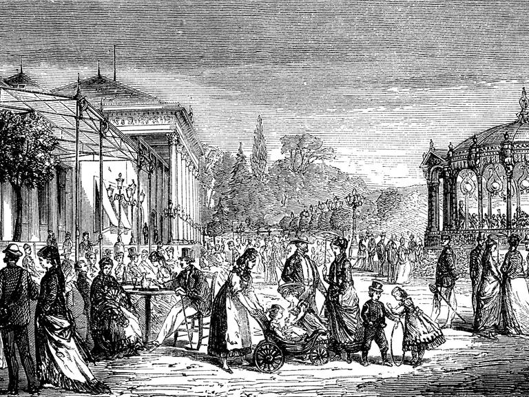 Promenade vor dem Kurhaus in Baden-Baden, Deutschland, um 1880