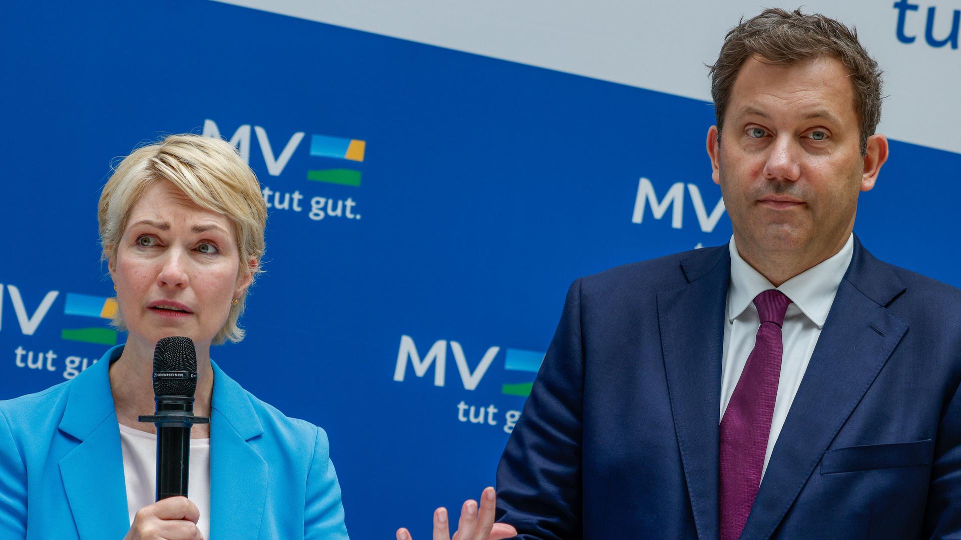 Manuela Schwesig, Ministerpräsidentin von Mecklenburg-Vorpommern, und Lars Klingbeil, Bundesminister der Finanzen Manuela Schwesig, Ministerpräsidentin von Mecklenburg-Vorpommern, und Lars Klingbeil, Bundesminister der Finanzen