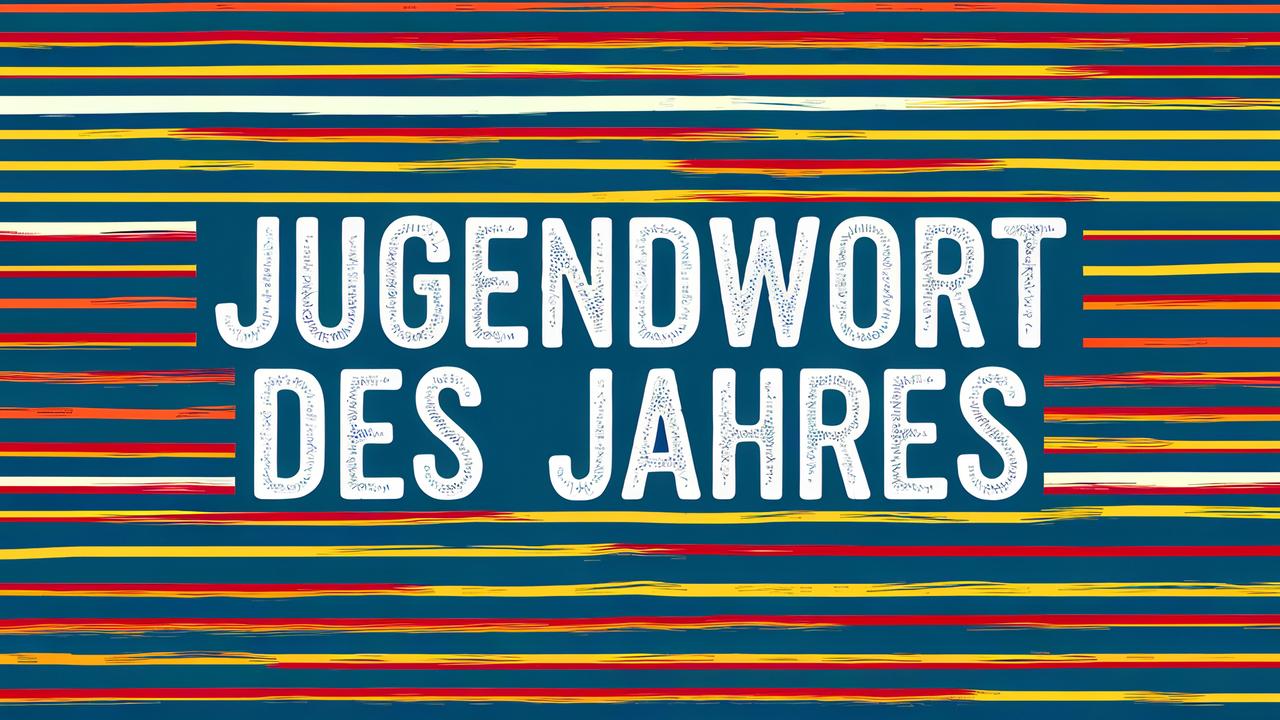 "Jugendwort des Jahres" steht in weiß auf bunt gezogenen Linien.