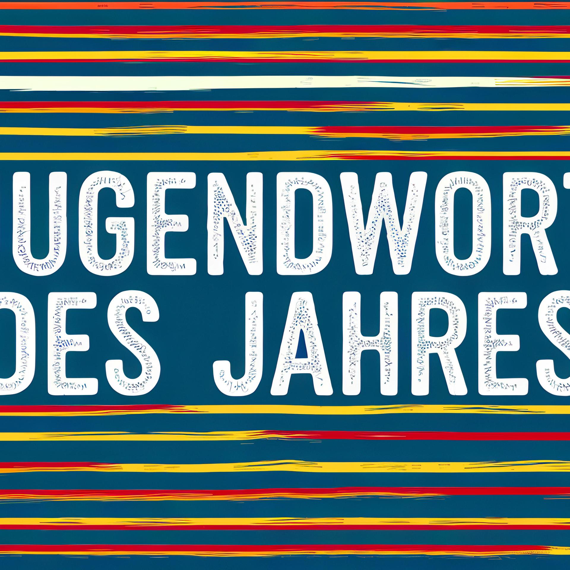 "Jugendwort des Jahres" steht in weiß auf bunt gezogenen Linien.