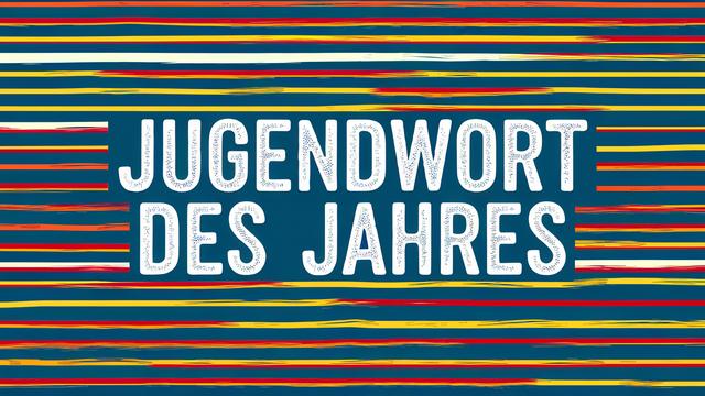 "Jugendwort des Jahres" steht in weiß auf bunt gezogenen Linien.