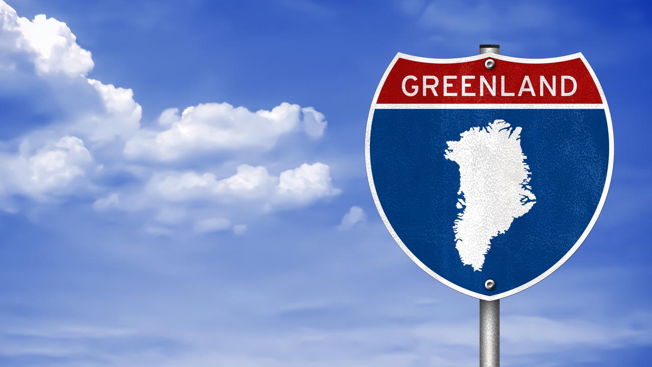 Illustration einer Karte von Grönland auf einem typisch amerikanisch anmutenden Strassenschild. Illustration einer Karte von Grönland auf einem typisch amerikanisch anmutenden Strassenschild.