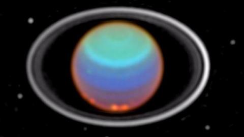 Der Planet Uranus, seine Ringe und einiger seiner Monde – aufgenommen vom Hubble-Weltraumteleskop. (Hubbe/NASA/ESA)