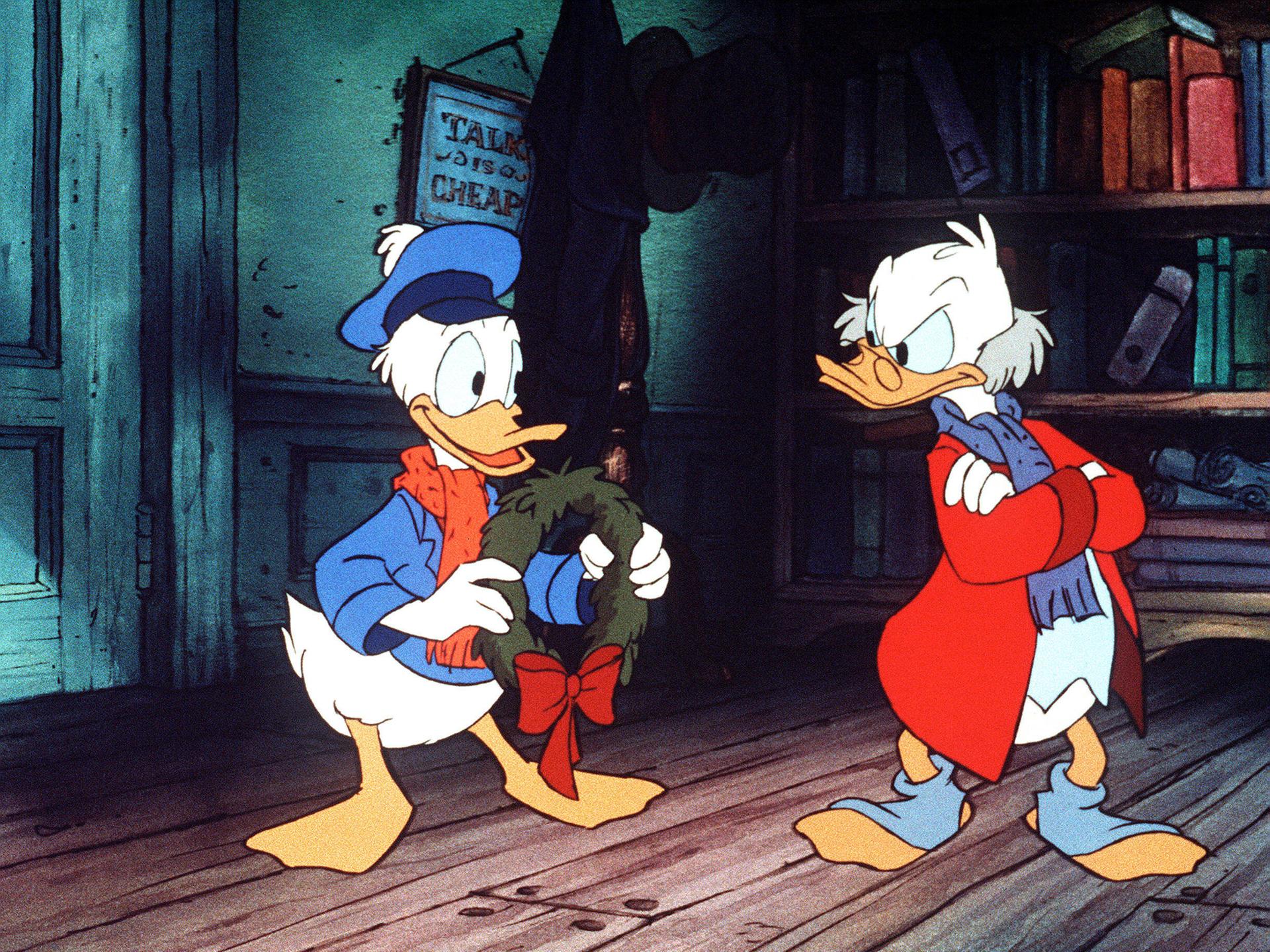 Donald und Dagobert Duck in einer Filmszene.