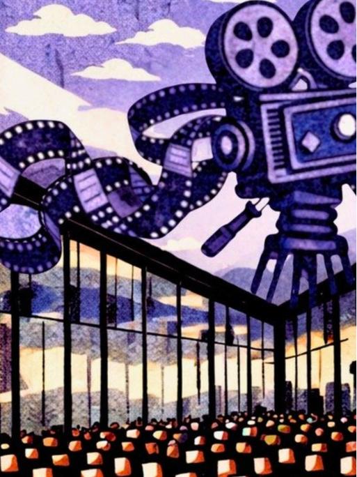 Illustration Filmkamera mit Filmrollen