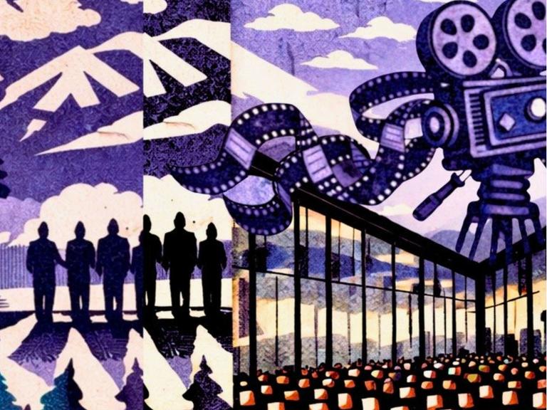 Illustration Filmkamera mit Filmrollen