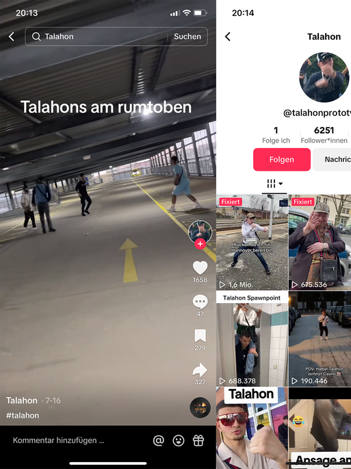 Screenshots von Tik Tok, die sich zum Stichwort Talahon finden lassen.