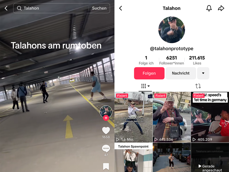 Screenshots von Tik Tok, die sich zum Stichwort Talahon finden lassen.