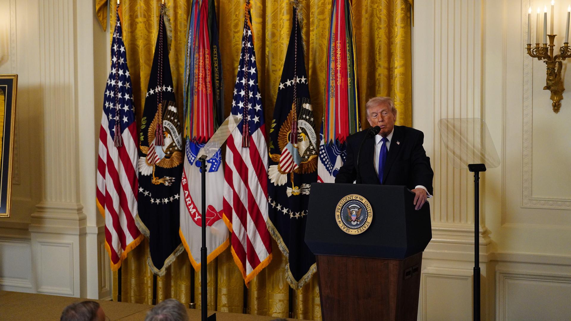 US-Präsident Trump hält eine Rede im Weißen Haus. US-Präsident Trump hält eine Rede im Weißen Haus.