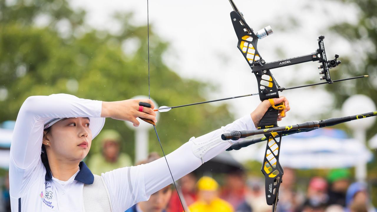 Sihyeon Lim aus Südkorea beim Bogenschießen in Aktion