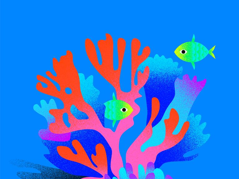 Die Grafik zeigt eine Koralle mit Fischen.