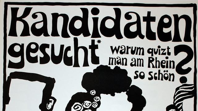 1972, RIAS-Plakat: "Kandidaten gesucht: Warum quizt man am Rhein so schön?"