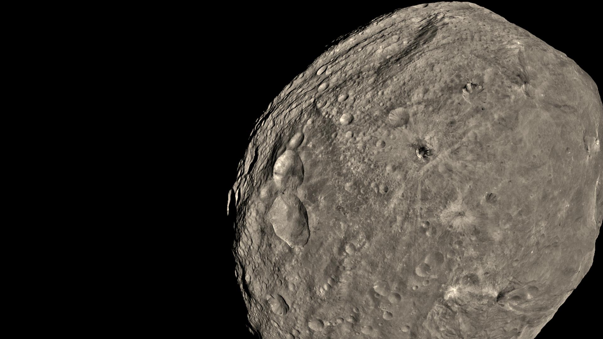 Aufnahme des Asteroiden Vesta, der sich in unserem Sonnensystem umherbewegt, durch die Raumsonde Dawn.