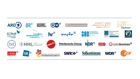 Namen und Logos der Unterzeichnenden des "Leipziger Appell für die Freiheit und Unabhängigkeit der Medien"