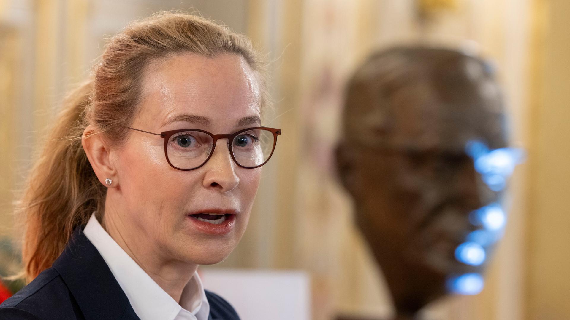 Frauke Brosius-Gersdorf, Juristin und Rechtswissenschaftlerin, spricht bei der Verleihung des Georg-August-Zinn-Preises 2026 im Wiesbadener Landtag.