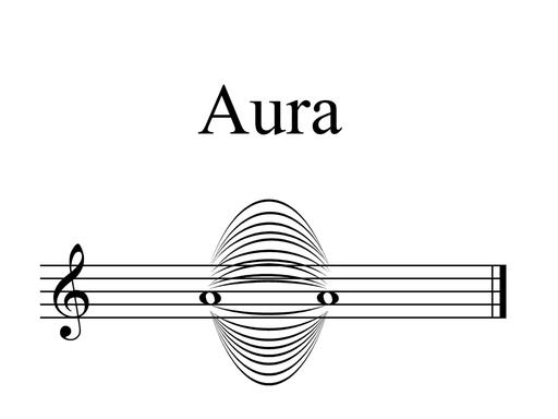 Eine Bildkunst-Vignette mit zwei ganzen Noten a-Noten, die durch viele Bögen "auratisch" miteinander verbunden sind.