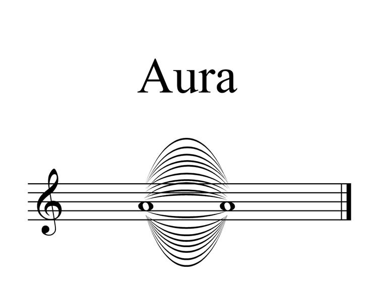 Eine Bildkunst-Vignette mit zwei ganzen Noten a-Noten, die durch viele Bögen "auratisch" miteinander verbunden sind.