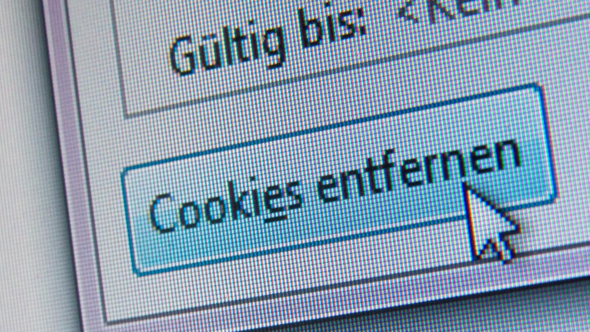 Ein Computermauszeiger schwebt am 13.02.2014 in Berlin über einem Button, mit dem man in den Einstellungen des Webbrowsers die Cookies entfernt. "Cookies entfernen" Fenster auf einem Bildschirm.