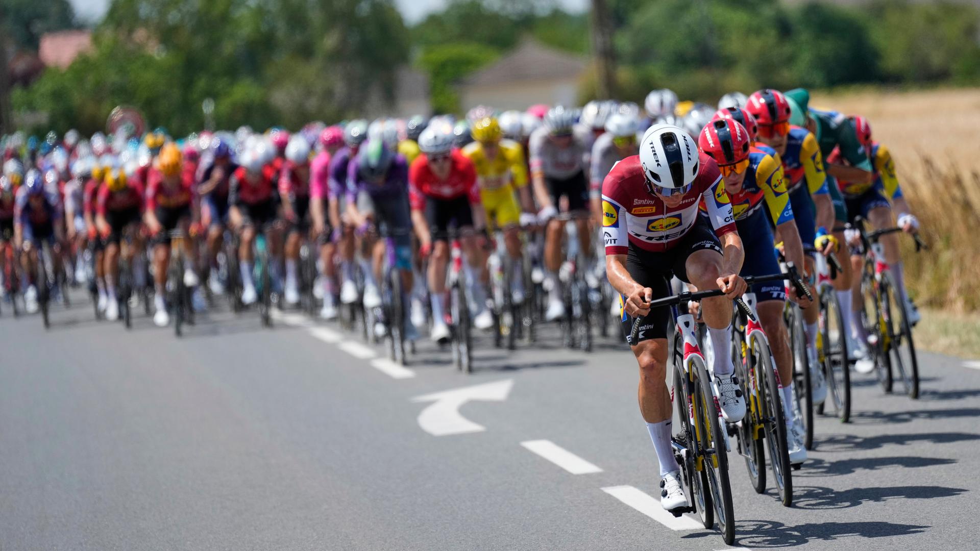 Das Peloton bei der 9. Etappe der Tour de France von Chinon nach Châteauroux.