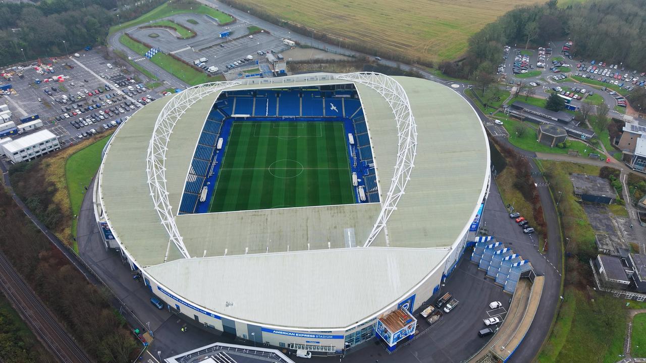 Luftaufnahme des American Express Stadion des Fußballclubs Brighton & Hove Albion in Großbritannien 