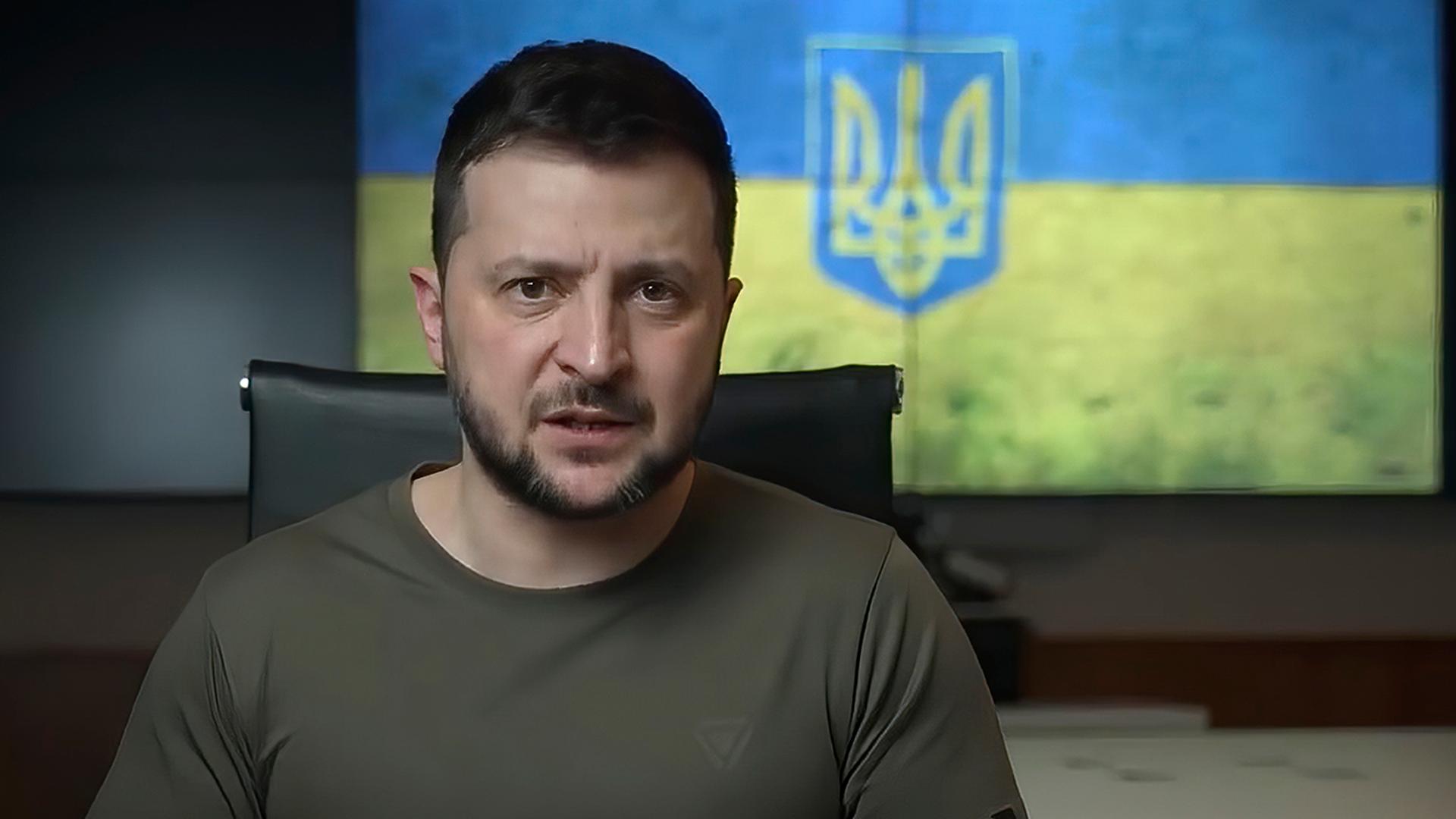 Wolodymyr Selenskyj, Präsident der Ukraine, während einer Videobotschaft am Freitag, 15.4.2022.