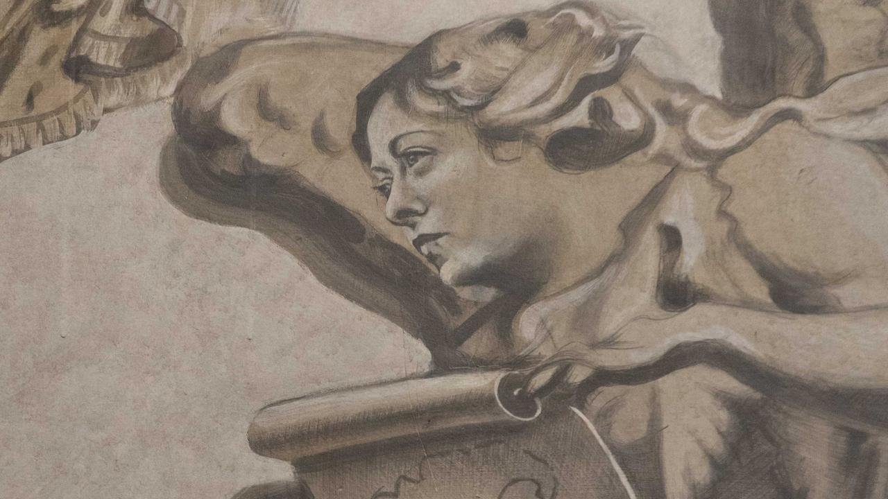Das Bild zeigt einen Ausschnitt aus einem Fresco. Zu sehen ist eine Engelsfigur, deren Gesicht aussieht wie die italienische Ministerpräsidentin Giorgia Meloni.