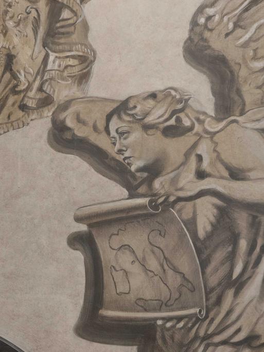 Das Bild zeigt einen Ausschnitt aus einem Fresco. Zu sehen ist eine Engelsfigur, deren Gesicht aussieht wie die italienische Ministerpräsidentin Giorgia Meloni.