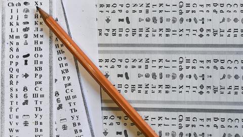 Das ukrainische Alphabet auf einer Liste dargestellt.