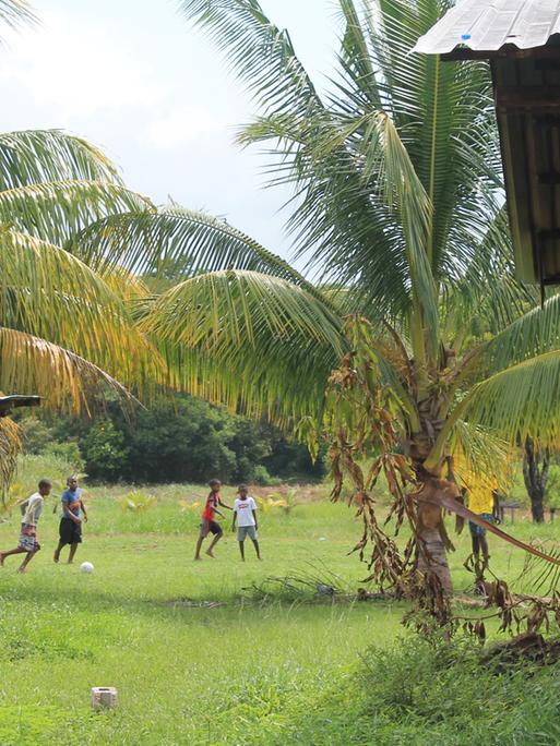 Spielende Kinder auf einer Wiese im Dorf Vallecito Spielende Kinder auf einer Wiese im Dorf Vallecito