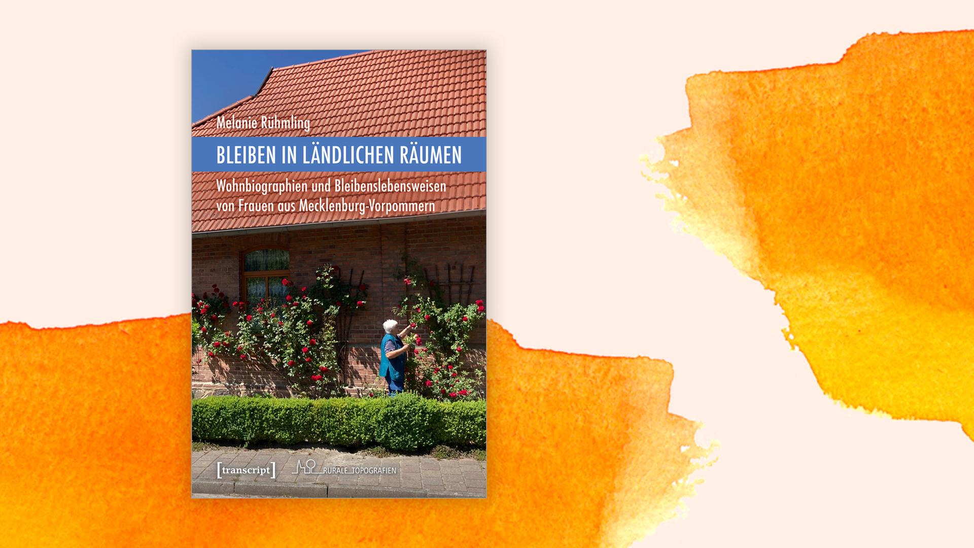 Das Buchcover "Bleiben in ländlichen Räumen - Wohnbiographien und Bleibenslebensweisen von Frauen aus Mecklenburg-Vorpommern" von Melanie Rühmling ist vor einem grafischen Hintergrund zu sehen.