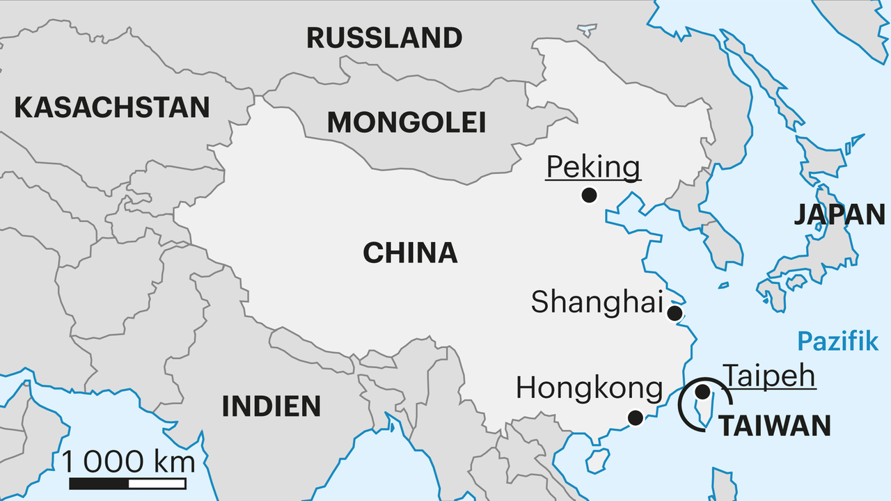 Grafik zeigt Kartenausschnitt mit China und Taiwan