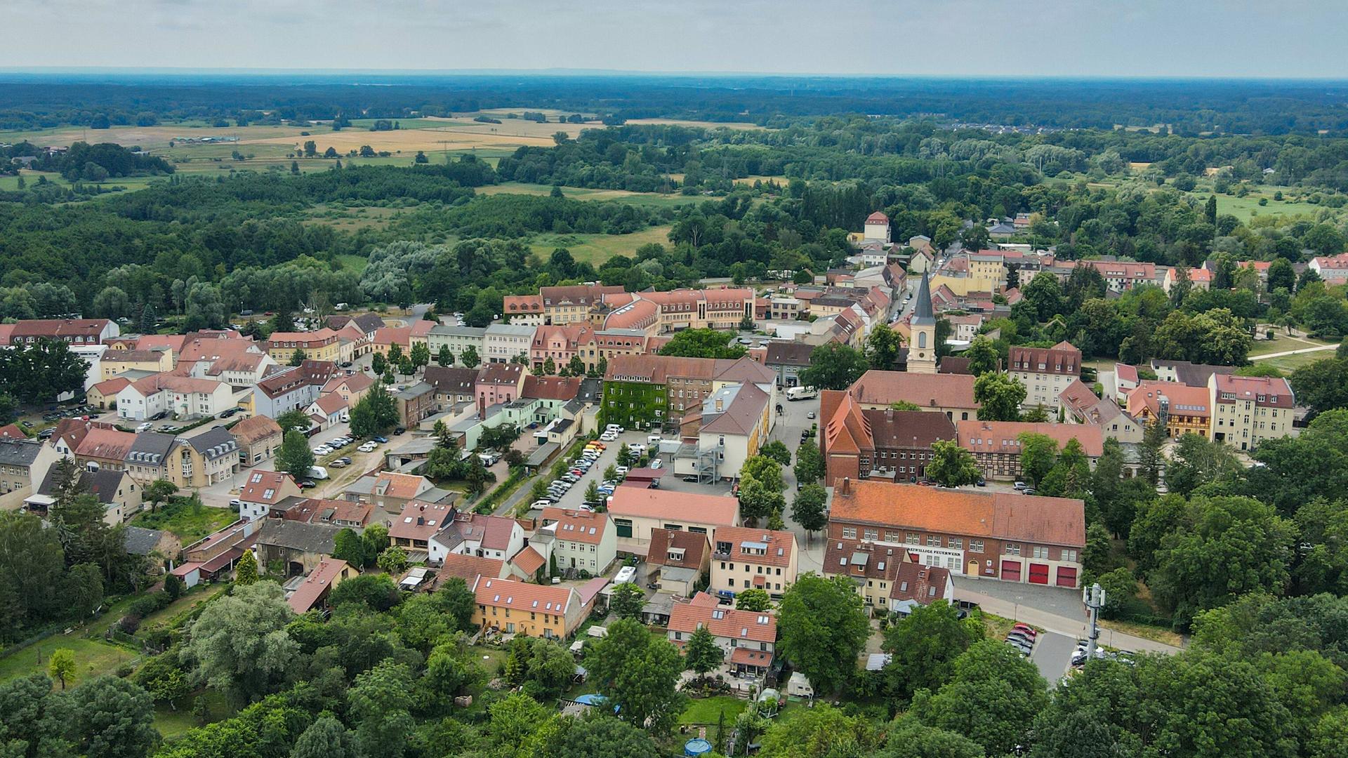 Luftbild vom Zentrum der Stadt Zossen.