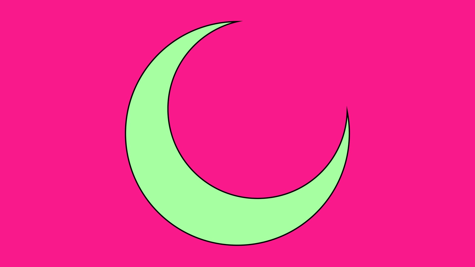 Die Grafik zeigt einen grünen Sichelmond auf einem pinken Rechteck.