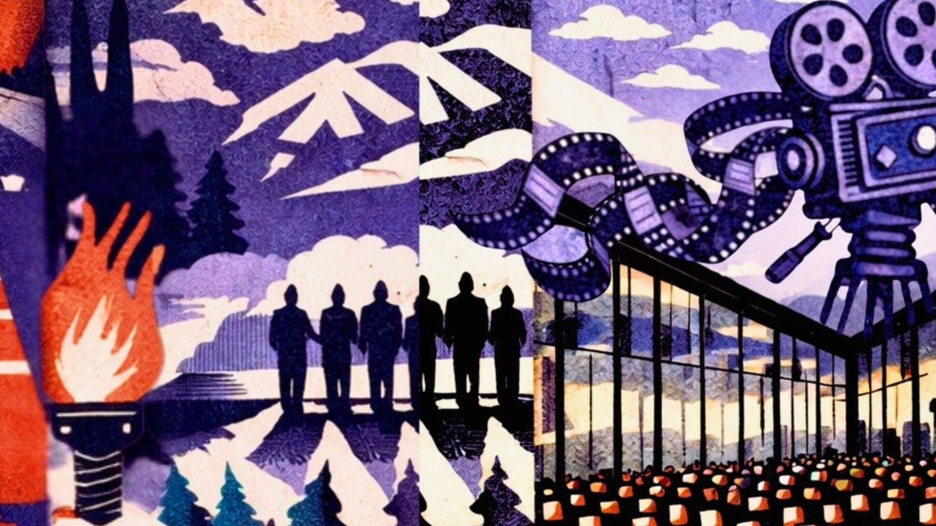 Illustration Filmkamera mit Filmrollen