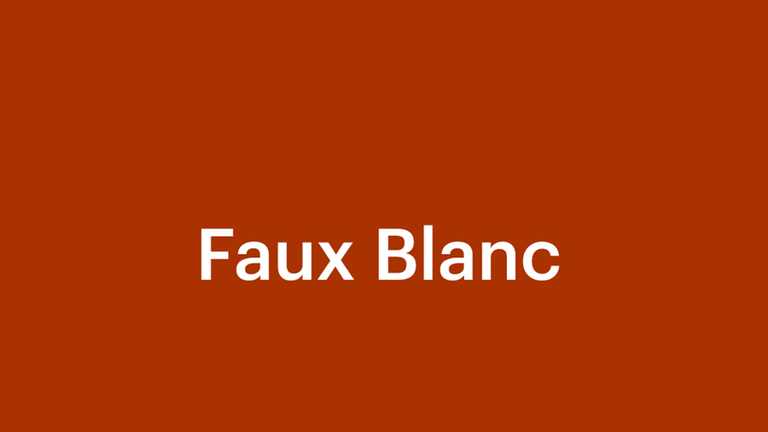 Eine Grafik mit orangenem Hintergrund und einem weißen Schriftzug: "Faux Blanc"