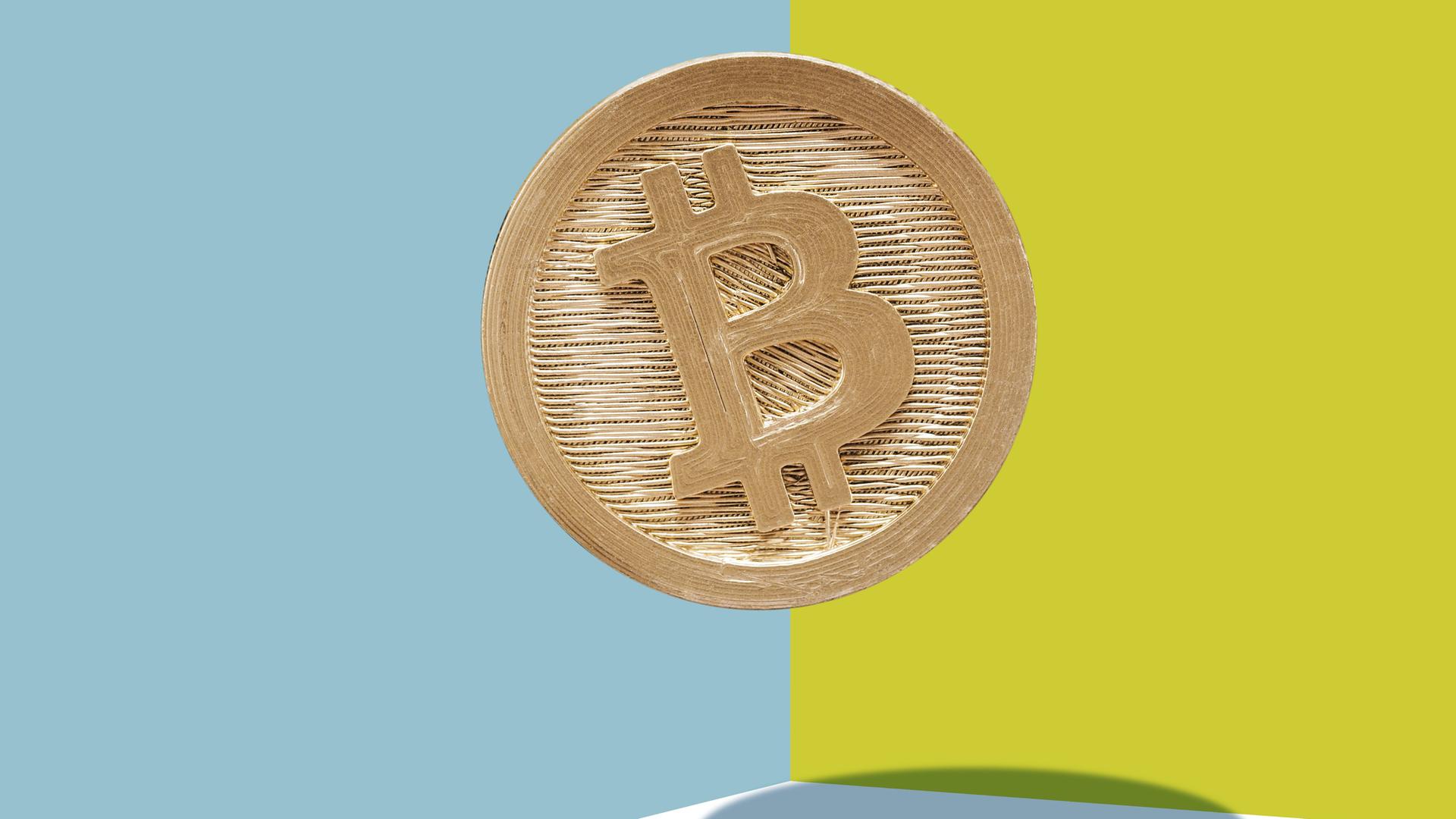Illustration einer Bitcoin-Münze, die im Raum schwebt.