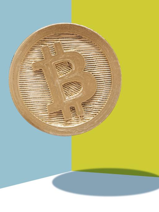 Illustration einer Bitcoin-Münze, die im Raum schwebt.