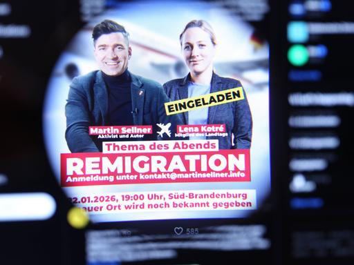 X-Account der Identitären Bewegung Deutschland: Zu sehen ist ein Post mit einer Einladung zu einem Gespräch mit Martin Sellner, Ex-Sprecher der Identitären Bewegung Österreich, mit Lena Kotre, Landtagsabgeordnete der AfD