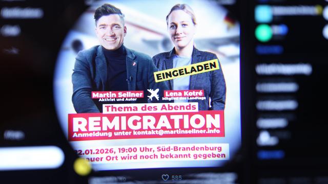 X-Account der Identitären Bewegung Deutschland: Zu sehen ist ein Post mit einer Einladung zu einem Gespräch mit Martin Sellner, Ex-Sprecher der Identitären Bewegung Österreich, mit Lena Kotre, Landtagsabgeordnete der AfD