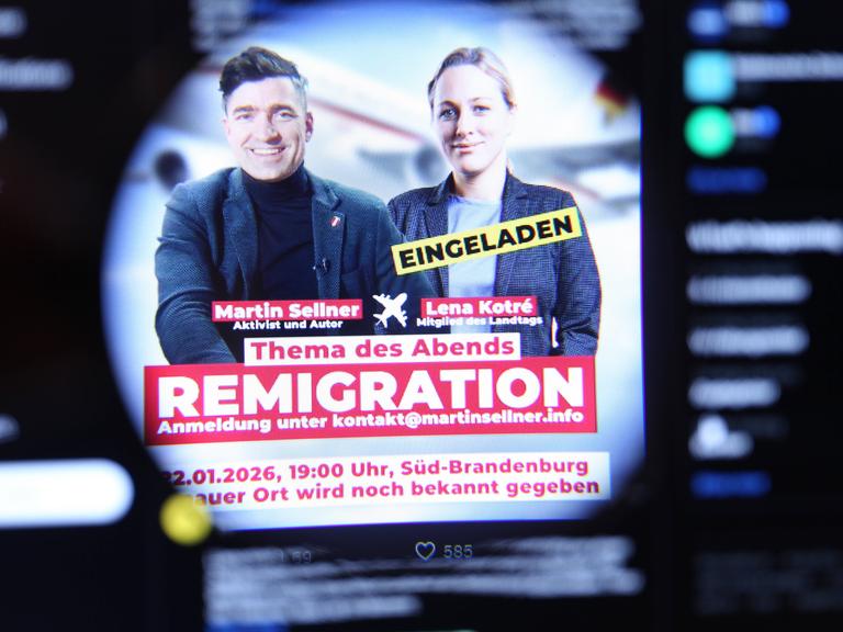 X-Account der Identitären Bewegung Deutschland: Zu sehen ist ein Post mit einer Einladung zu einem Gespräch mit Martin Sellner, Ex-Sprecher der Identitären Bewegung Österreich, mit Lena Kotre, Landtagsabgeordnete der AfD