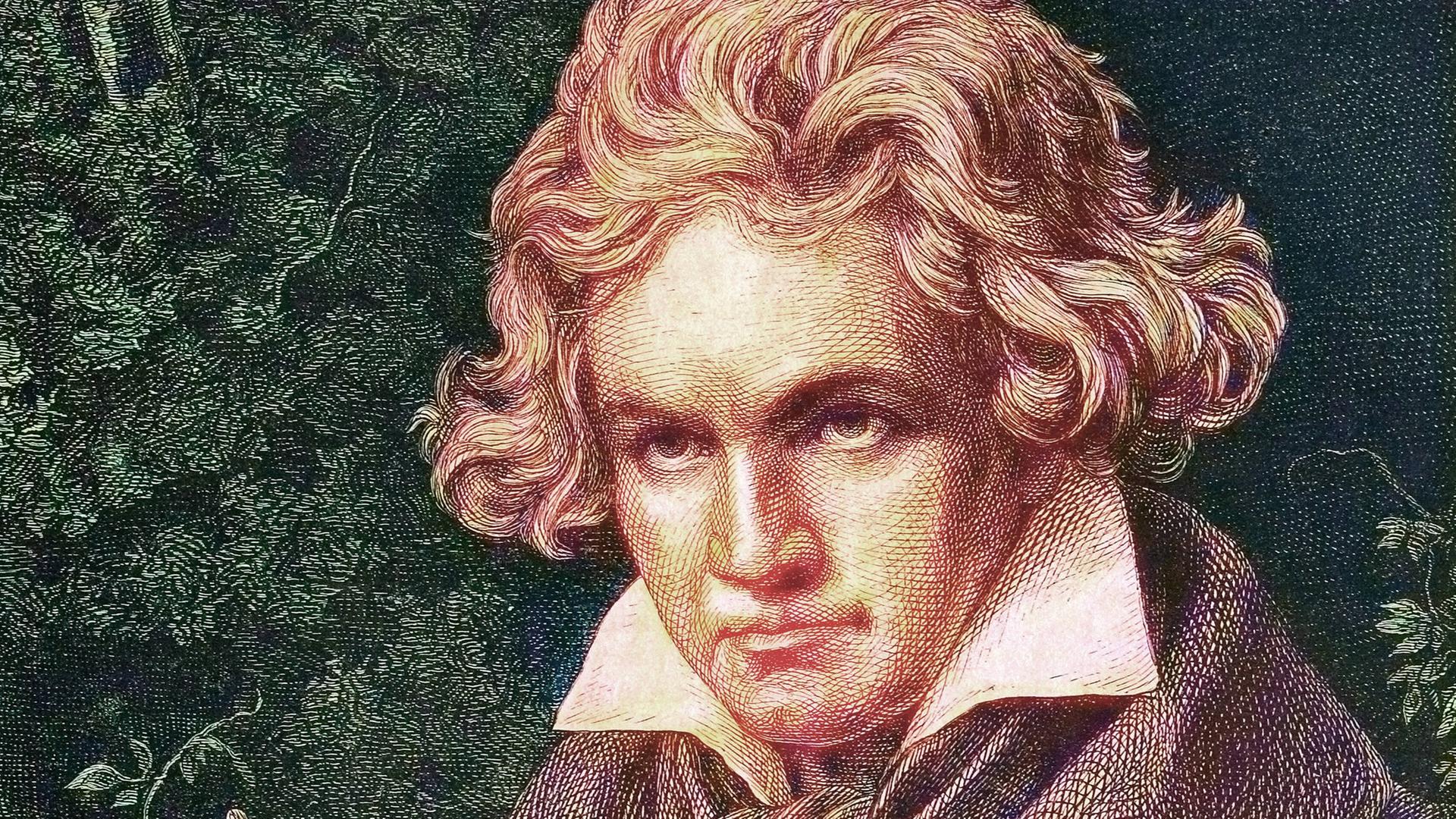 Ludwig van Beethoven, 1770 - 1827, ein deutscher Komponist der Wiener Klassik, historischer Holzstich, ca. 1880, digital restaurierte Reproduktion einer Originalvorlage aus dem 19. Jahrhundert, genaues Originaldatum nicht bekannt, coloriert