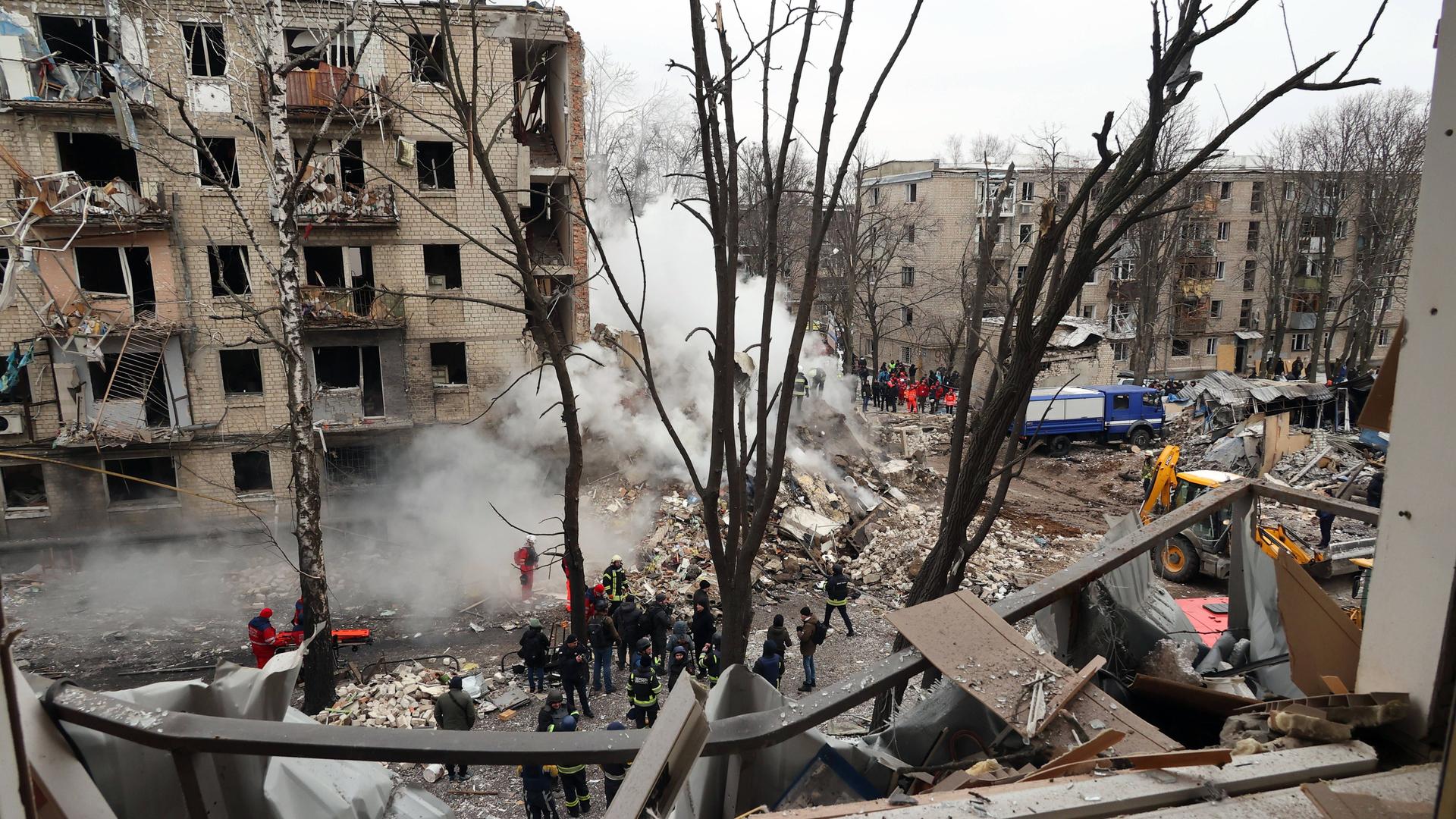 Durch russische Angriffe zerstörte Gebäude in Charkiw.