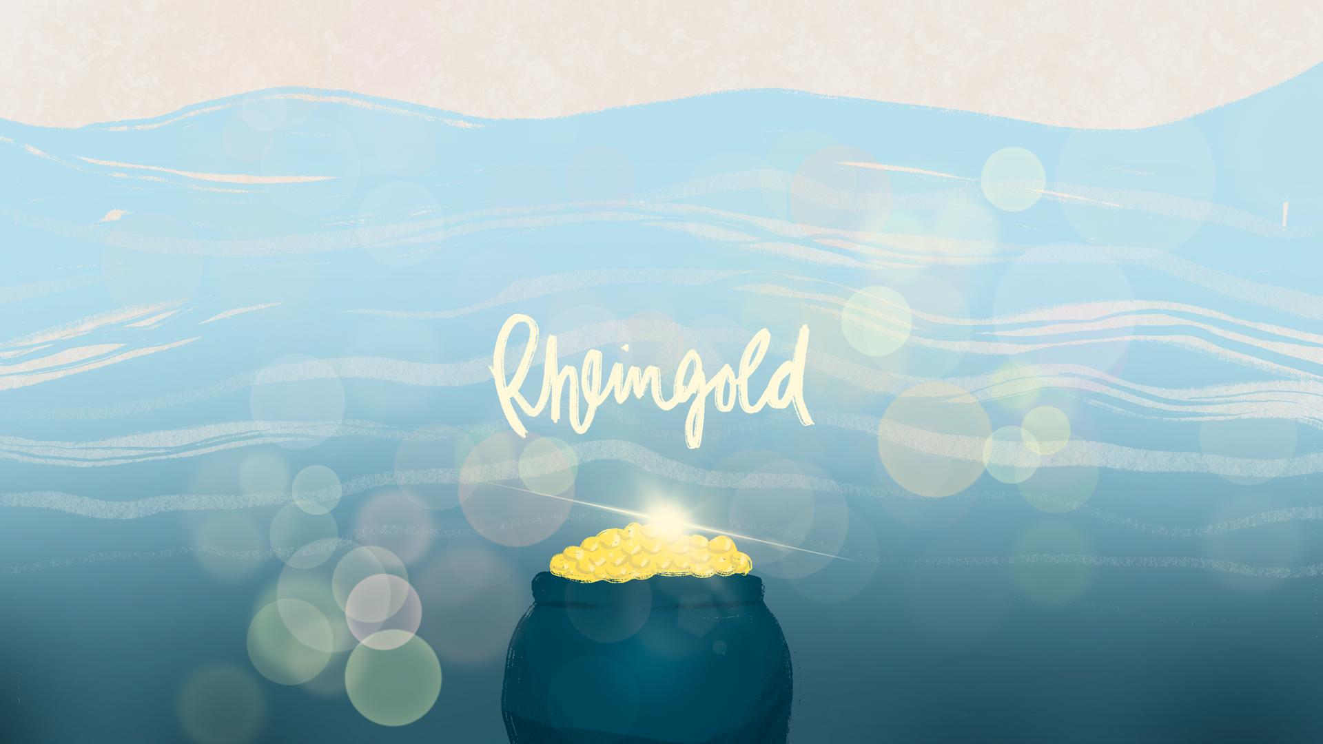 Eine Illustration zeigt einen leuchtenden Topf voller Gold tief unter dem Wasser.