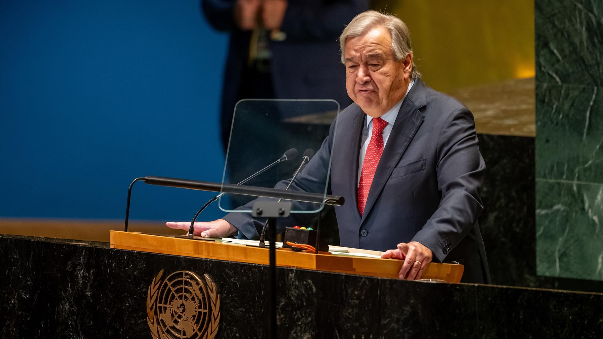 Antonio Guterres, Generalsekretär der Vereinten Nationen, spricht zur Eröffnung der 79. Generaldebatte der UNO-Vollversammlung. 