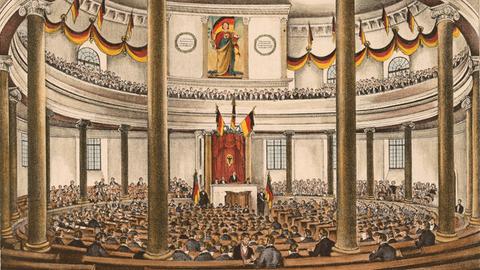 Die Deutsche Nationalversammlung in der Paulskirche in Frankfurt a.M. Eröffnung am 18. Mai 1848 mit Heinrich von Gagern als Präsident.  Revolution 1848/49