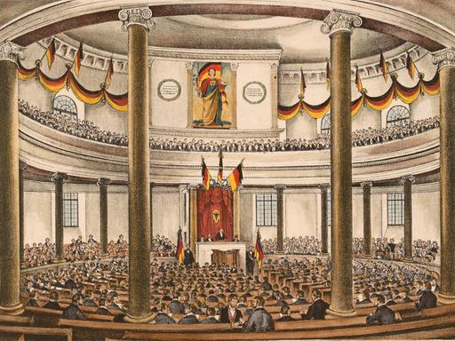 Die Deutsche Nationalversammlung in der Paulskirche in Frankfurt a.M. Eröffnung am 18. Mai 1848 mit Heinrich von Gagern als Präsident.  Revolution 1848/49