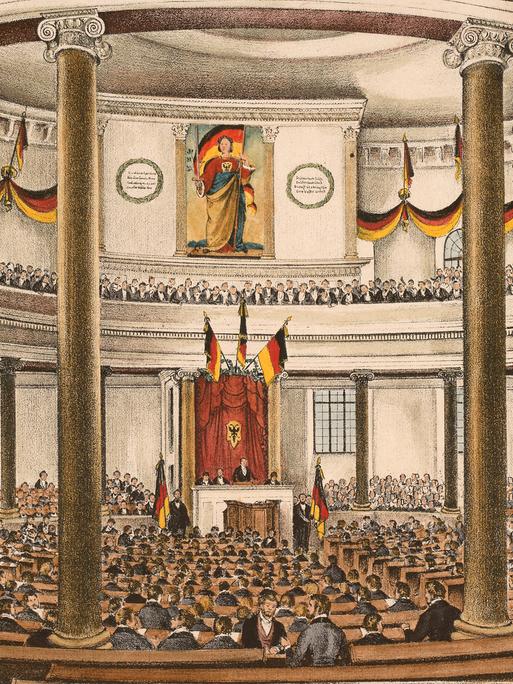 Die Deutsche Nationalversammlung in der Paulskirche in Frankfurt a.M. Eröffnung am 18. Mai 1848 mit Heinrich von Gagern als Präsident.  Revolution 1848/49