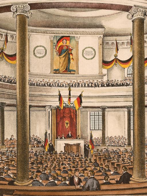 Die Deutsche Nationalversammlung in der Paulskirche in Frankfurt a.M. Eröffnung am 18. Mai 1848 mit Heinrich von Gagern als Präsident.  Revolution 1848/49