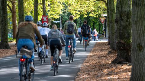 Zahlreiche Radfaher sind auf dem Promenadenring von Münster unterwegs.